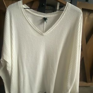 Womens off white waffle knit long sleeve shirt